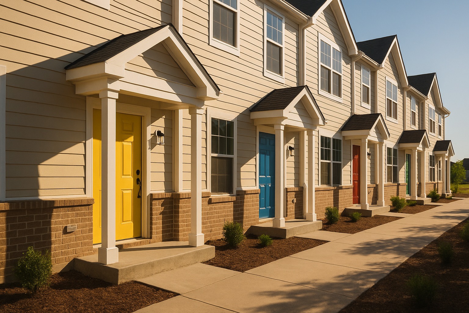A cheerful couple looking at a new home with a mortgage loan officer discussing options.