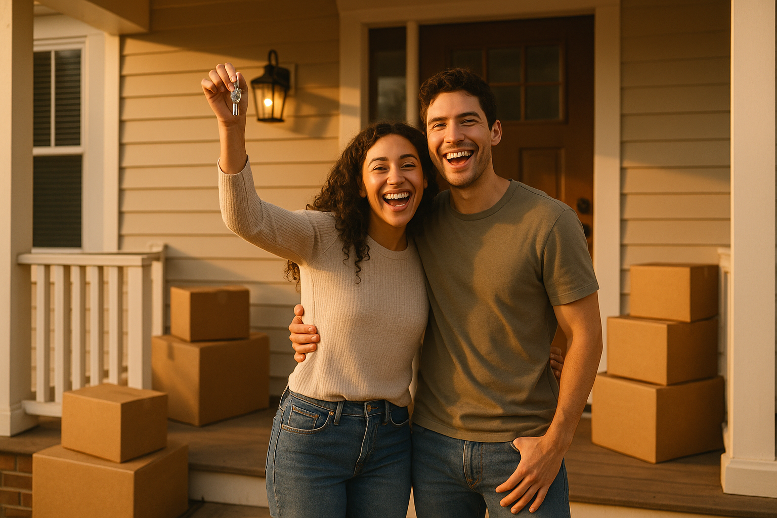 A warm image of a smiling loan officer discussing mortgage options with a young couple.